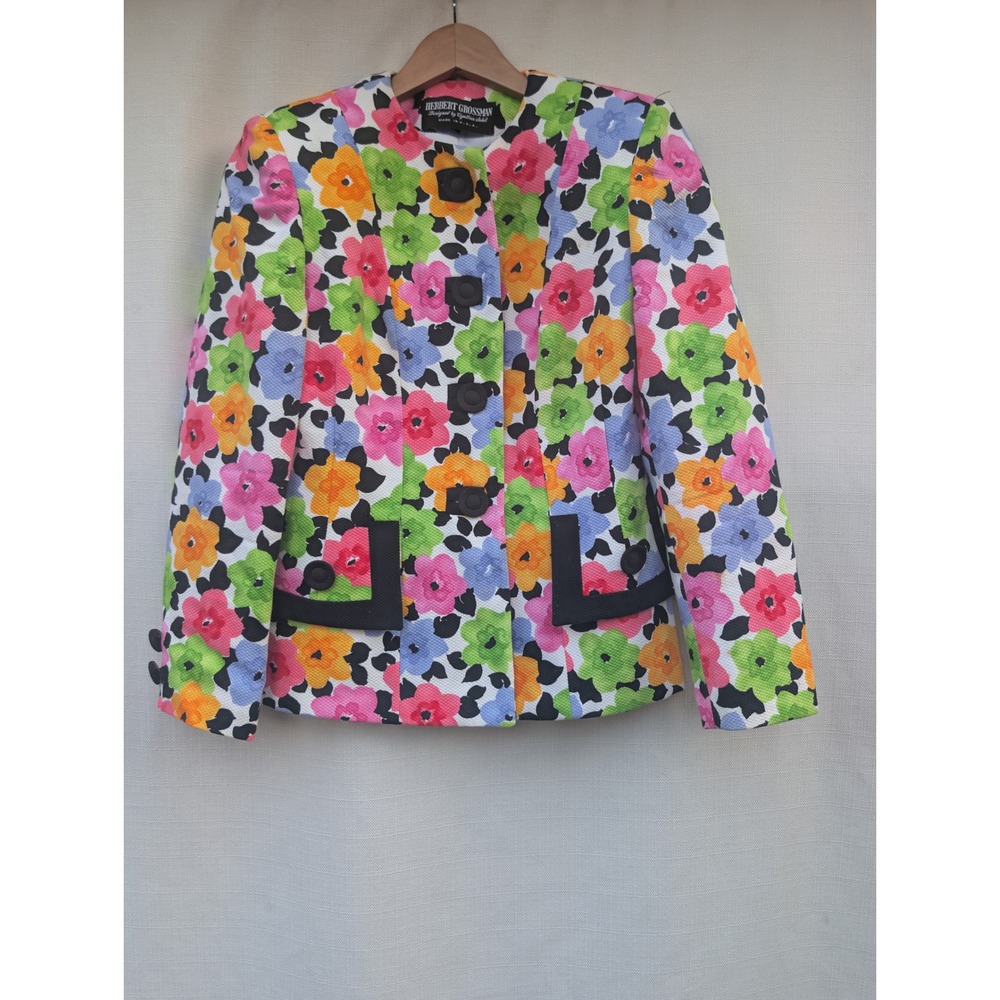 Herbert Grossman Floral Blazer Womens 4 Multi Pique Vintage Maximalist Dopamine